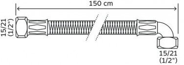 Flexible sanitaire 1 écrou tournant femelle 15/21 - 1 coude écrou tournant - Longueur 1500 mm - DN10